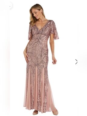 Elegant Pink Sequin Evening Gown